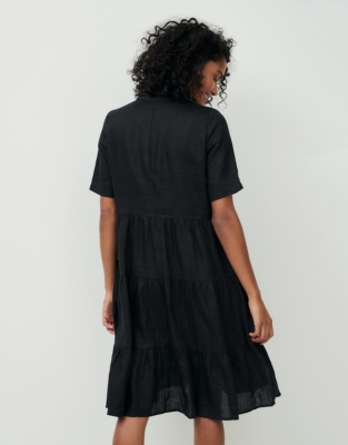 Linen Tiered Dress  - Black