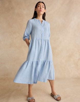 Linen Tiered Midi Dress The White Collection The White Company UK