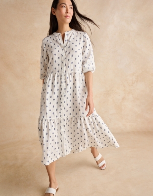 Linen Tiered Midi Dress Linen Clothing The White Company US