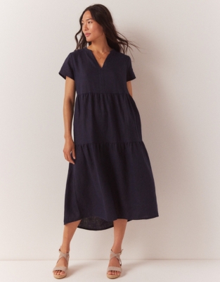 Linen Tiered Midi Shirt Dress