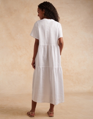 Tiered Linen Dress White – Cadenza Italy