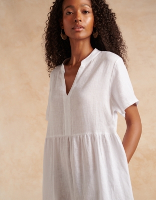 Tiered Linen Dress White – Cadenza Italy