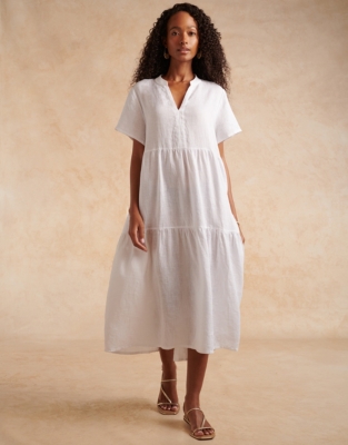 Buy Threadbare White Linen Blend Tiered Midi Dress from the Next UK online  shop