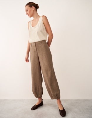 Linen Trousers with Darted Cuff
