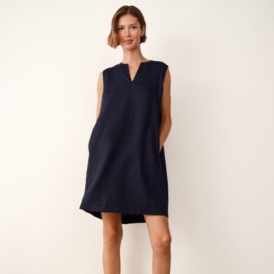 Linen Tucked Shoulder Shift Dress