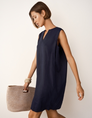 Linen Tucked Shoulder Shift Dress