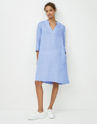 white linen tunic dress