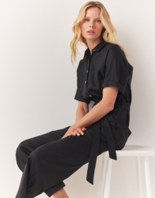 Linen Utility Jumpsuit  - Black