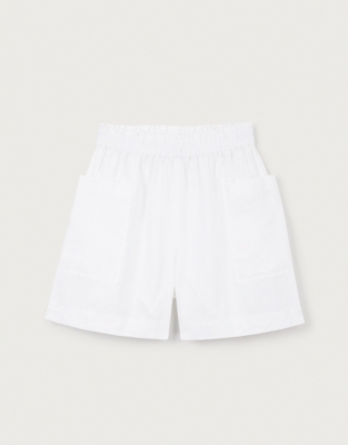 Linen Utility Side Pocket Short - White