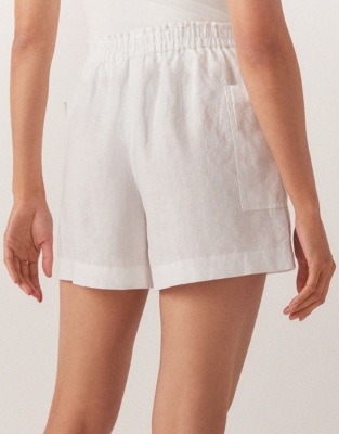 Linen Utility Side Pocket Shorts - White