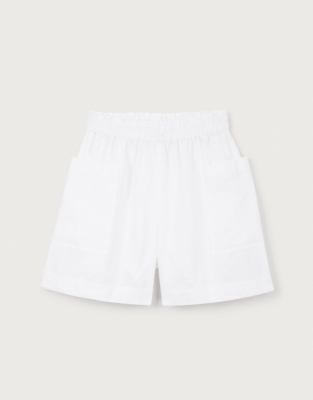 Linen Utility Side Pocket Shorts - White