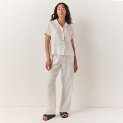 Rib Trim Linen Straight Leg Pants, Pants & Shorts