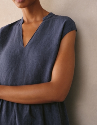 Linen V-Neck Midi Dress
