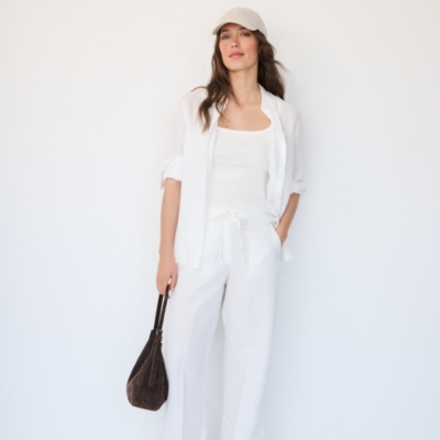 Linen Wide Drawstring Trousers