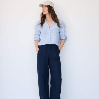 Linen Wide Drawstring Trousers