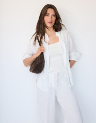 Linen Wide Drawstring Trousers - White