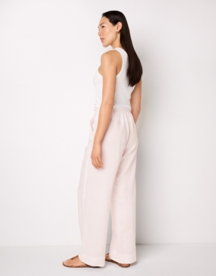Linen Wide Drawstring Trousers - Baby Pink