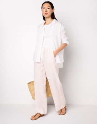 Linen Wide Drawstring Trousers - Baby Pink