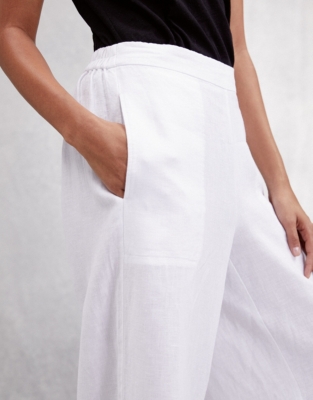 Emmie Linen Trousers White, White Linen Trousers Elasticated Waist