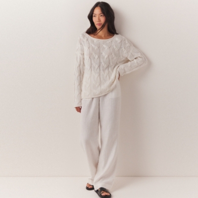 Linen Wide Leg Two Pleat Trousers