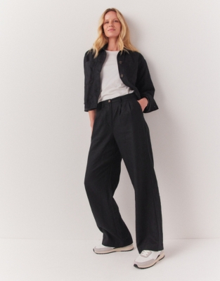 Linen Wide Leg Two Pleat Trousers