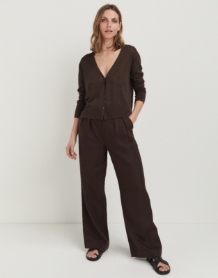 Linen Wide Leg Two Pleat Trousers