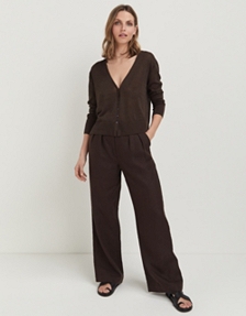 Linen Wide Leg Two Pleat Trousers