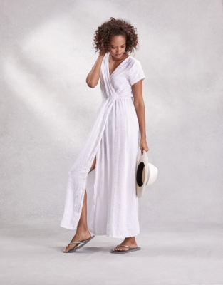 linen wrap maxi dress