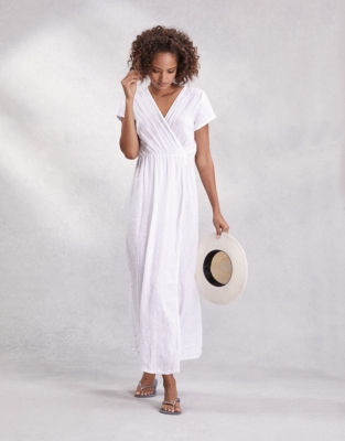 Linen Wrap Front Maxi Dress