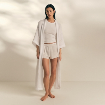 Long Lightweight Organic Cotton Waffle Robe