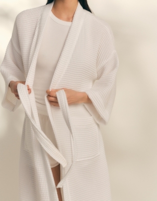 Long Lightweight Organic Cotton Waffle Robe