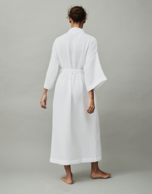 Women's Waffle Robe by Boca Terry, Full Length Waffle Knit Hotel Bathrobe.  Lightweight Shawl Collar White Robes. Large at  Women's Clothing store