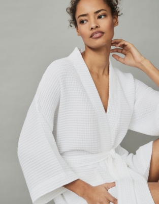 White waffle dressing gown ladies sale