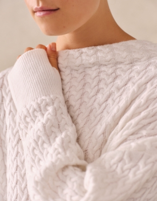 Long Line Cable Funnel Neck Jumper with Cashmere