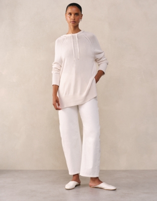 Long Line Knitted Hoodie with Cotton