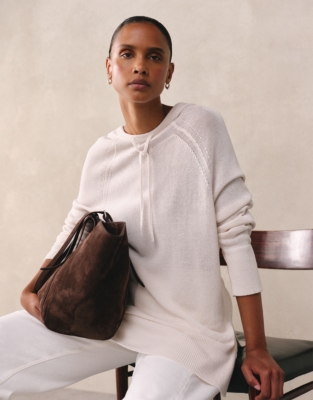 Long Line Knitted Hoodie with Cotton