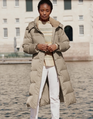 Beige long cheap puffer jacket