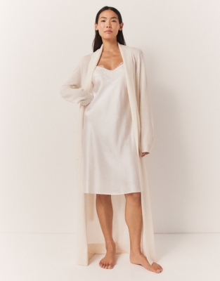 Long Shawl Collar Cashmere Robe - Porcelain
