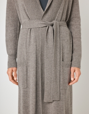 Long Shawl Collar Cashmere Robe - Mushroom