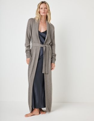 Long Shawl Collar Cashmere Robe - Mushroom