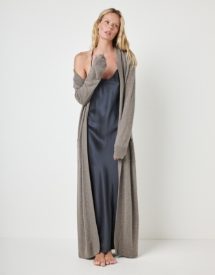 Long Shawl Collar Cashmere Robe - Mushroom
