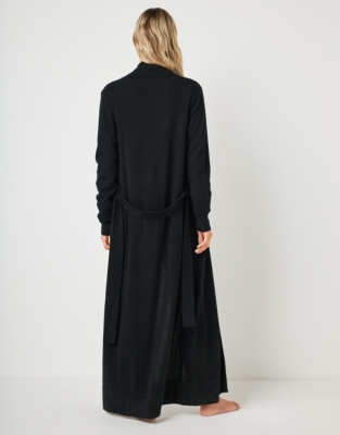 Long Shawl Collar Cashmere Robe - Black