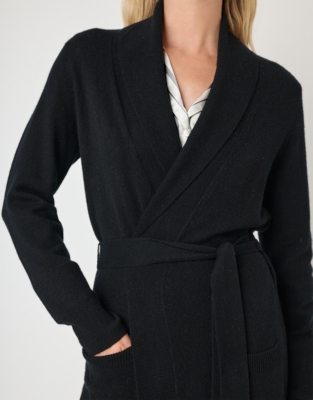 Long Shawl Collar Cashmere Robe - Black