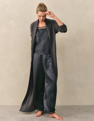 Long Shawl Collar Cashmere Robe - Graphite