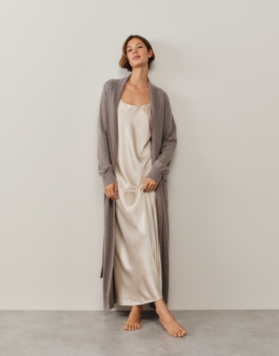 Long Shawl Collar Cashmere Robe - Mushroom