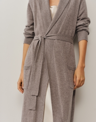 Long Shawl Collar Cashmere Robe - Mushroom