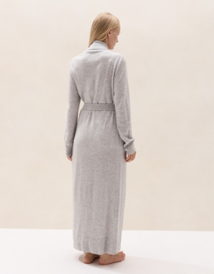 Long Shawl Collar Cashmere Robe - Pale Grey Marl
