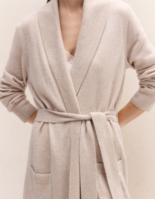 Long Shawl Collar Cashmere Robe - Natural