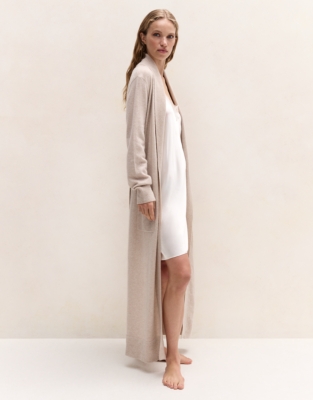 Long Shawl Collar Cashmere Robe - Natural