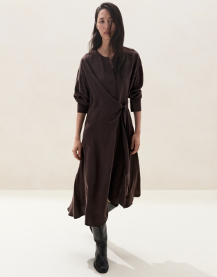 Long Sleeve Button Down Wrap Dress